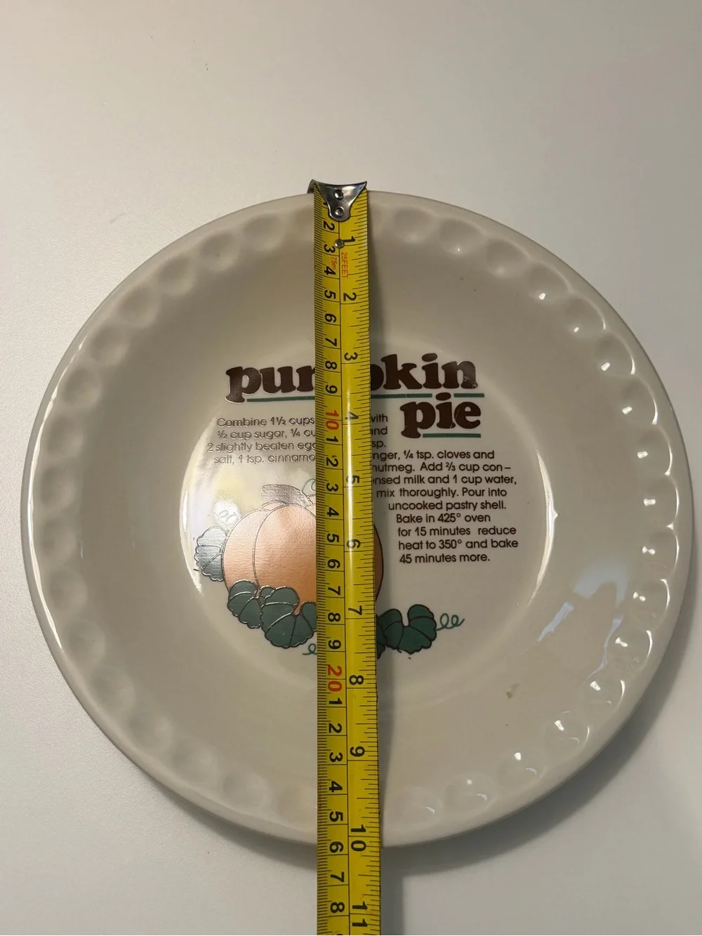 Vtg Mount Clemens Pottery Ceramic Pumpkin Pie Recipe Plate Dish, 11 Inch Deep